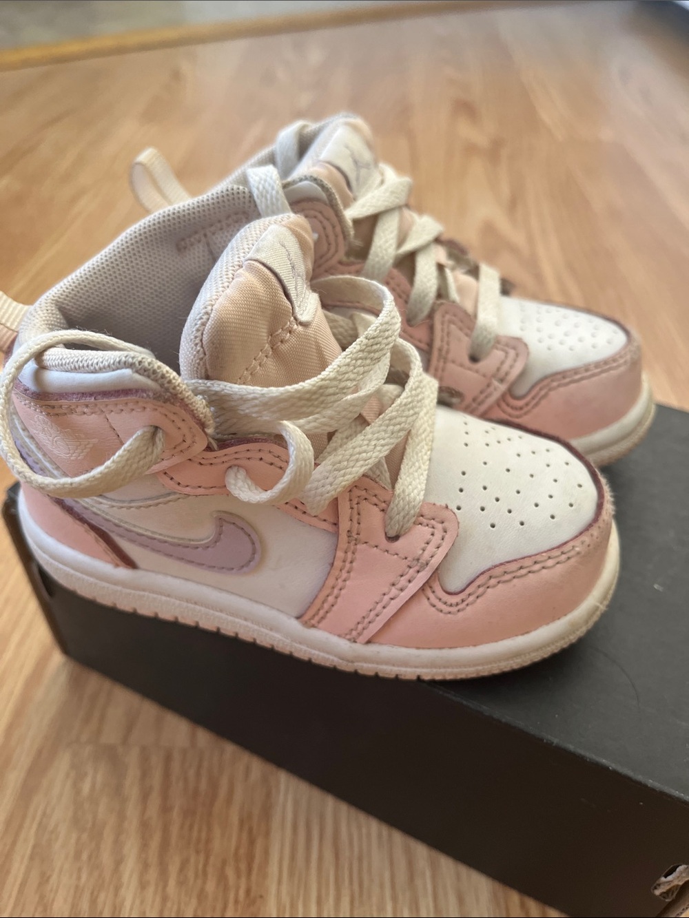 Jordan Kids Pink and White High-Top Sneakers
